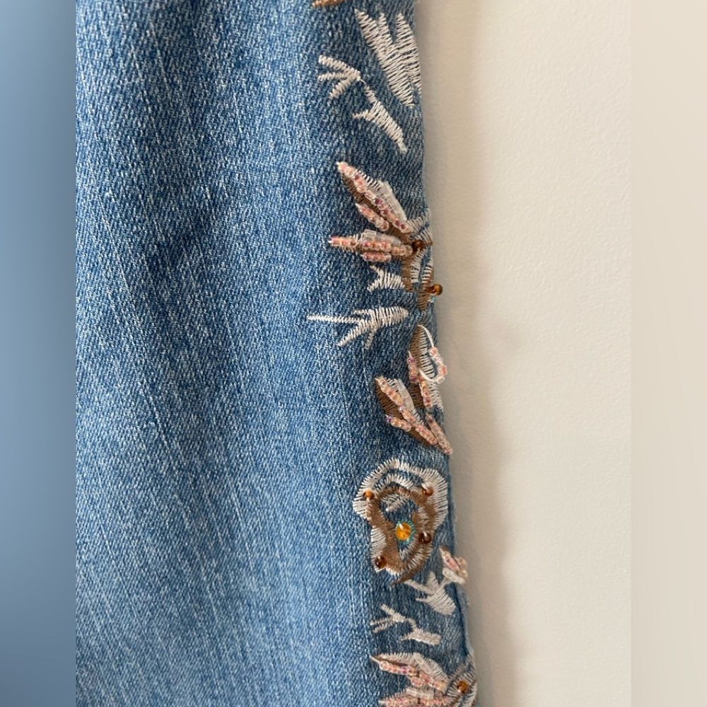 Vintage Y2K Low Rise Flare Jeans Embellished Beaded Embroidered Fairy Boho 27 - Picture 14 of 16
